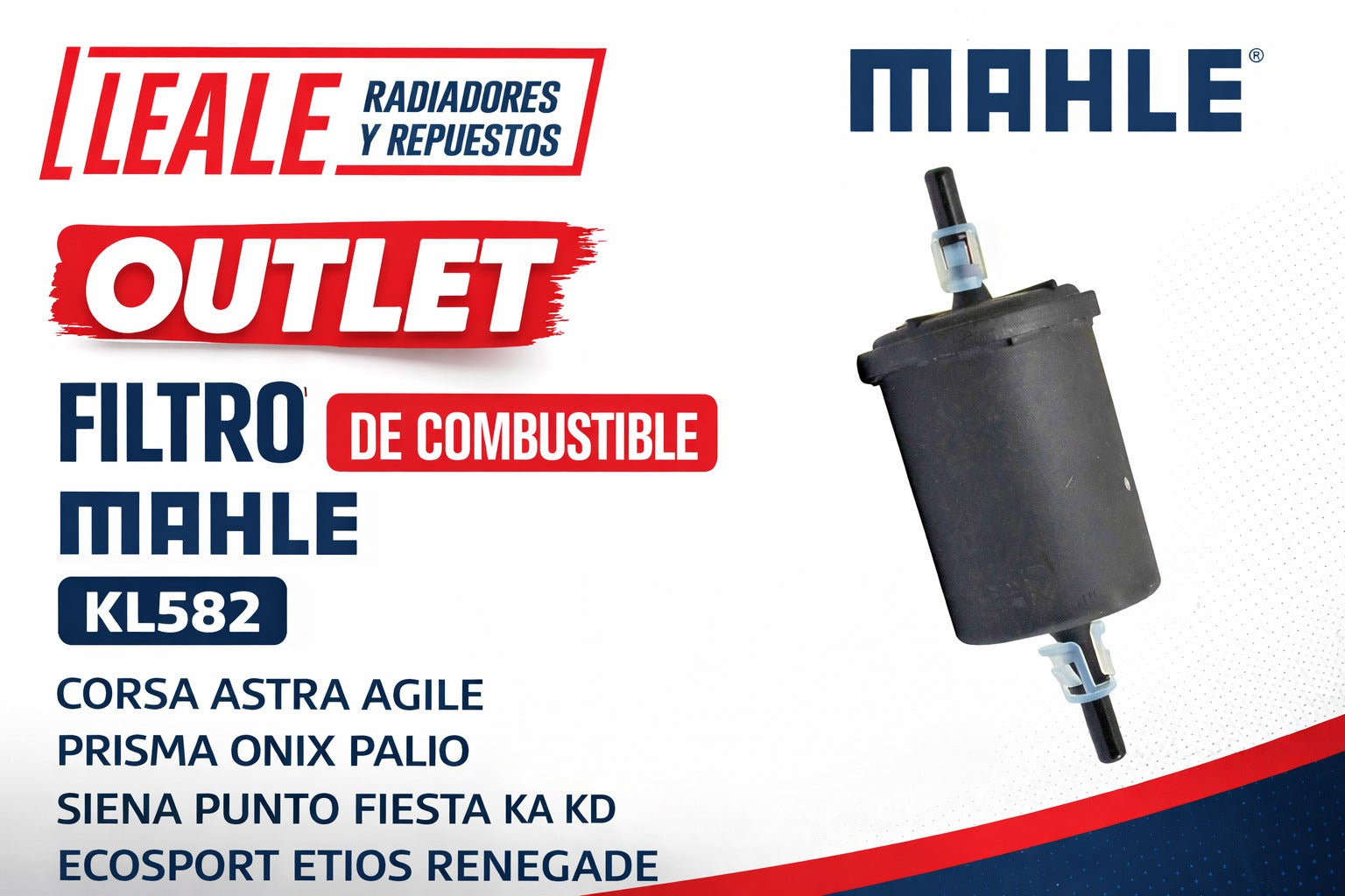 OUTLET FILTRO DE COMBUSTIBLE MAHLE KL582 CORSA ASTRA AGILE PRISMA ONIX PALIO SIENA PUNTO FIESTA KA KD ECOSPORT ETIOS RENEGADE