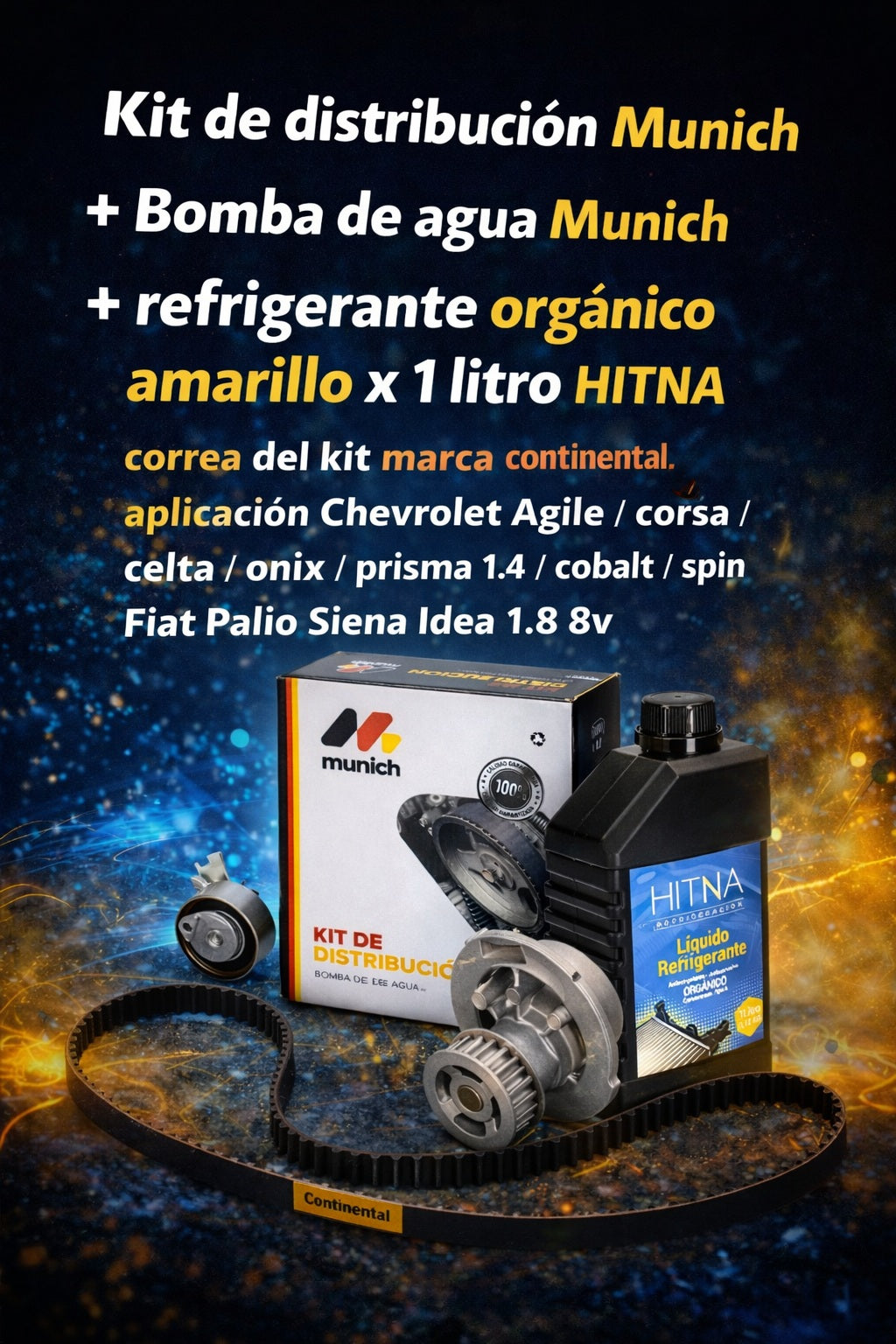 Kit distribución + bomba Agua  munich + Refrigerante org corsa agile onix prisma celta 1.4 spin cobalt 1.8 palio siena idea punto 1.8
