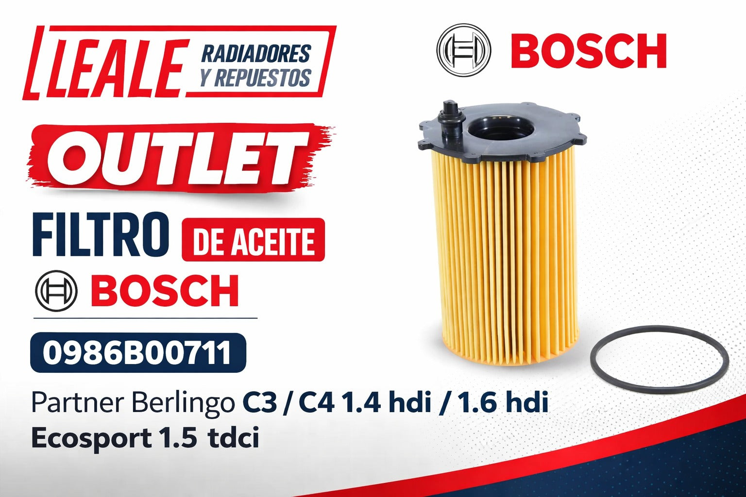 OUTLET FILTRO DE ACEITE BOSCH 0986B00711 Partner Berlingo C3 / C4 1.4 hdi / 1.6 hdi Ecosport 1.5 tdci
