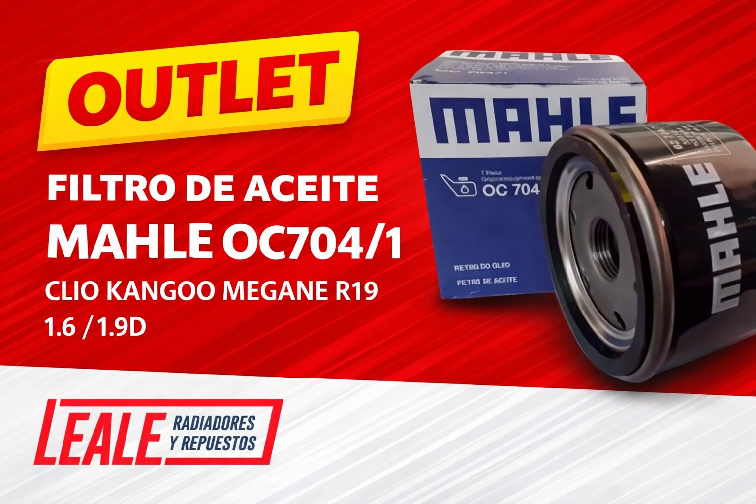 OUTLET! FILTRO DE ACEITE MAHLE OC704/1 CLIO KANGOO MEGANE R19 1.6/ 1.9D