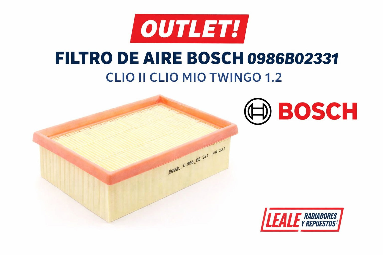 OUTLET! FILTRO DE AIRE BOSCH 0986B02331 CLIO II CLIO MIO TWINGO 1.2 16V