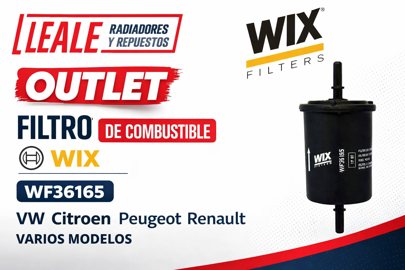 OUTLET FILTRO DE COMBUSTIBLE WIX WF36165 VW CITROEN PEUGEOT RENAULT VARIOS MODELOS EQ. BOSCH 0986BF0024